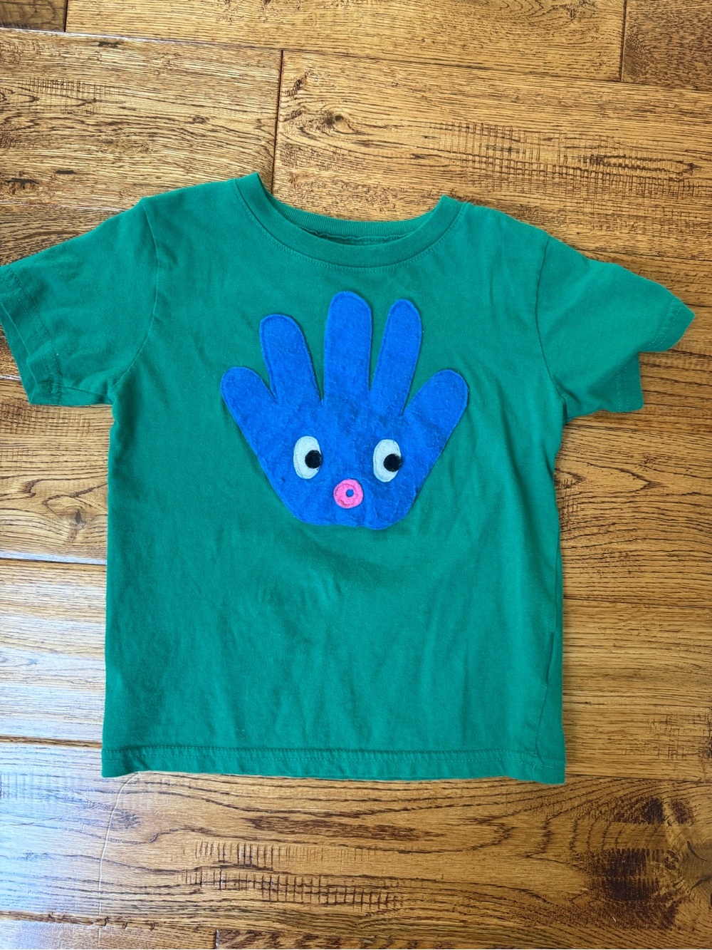 Kids Green Short-Sleeve T-Shirt with Blue Hand Graphic